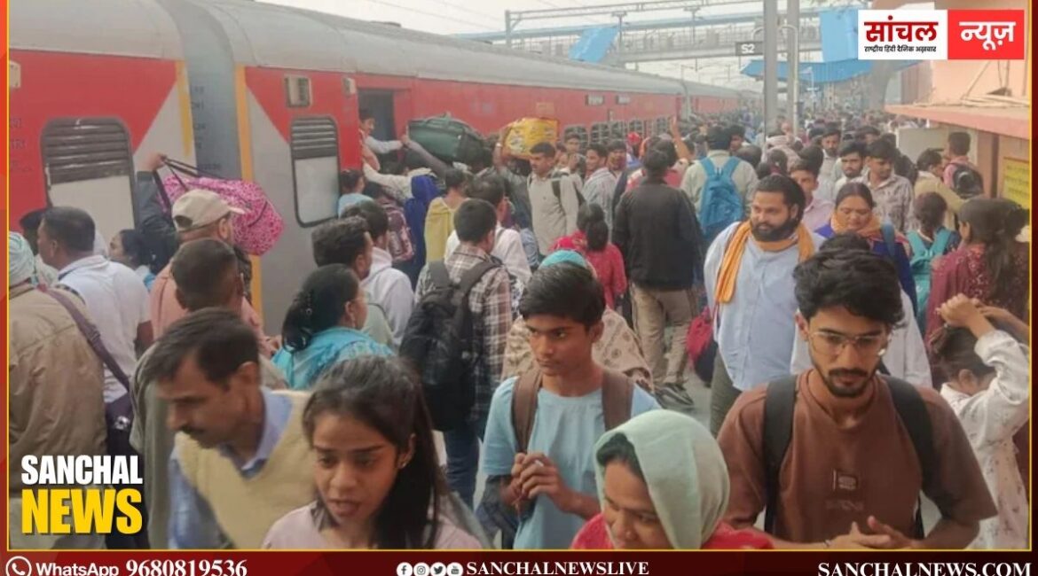 रींगस रेलवे स्टेशन पर खाटूश्यामजी भक्तों की लंबी कतारें; दिल्ली रूट पर 6 घंटे तक ट्रेन नहीं रींगस रेलवे स्टेशन पर खाटूश्यामजी भक्तों की लंबी कतारें; दिल्ली रूट पर 6 घंटे तक ट्रेन नहीं