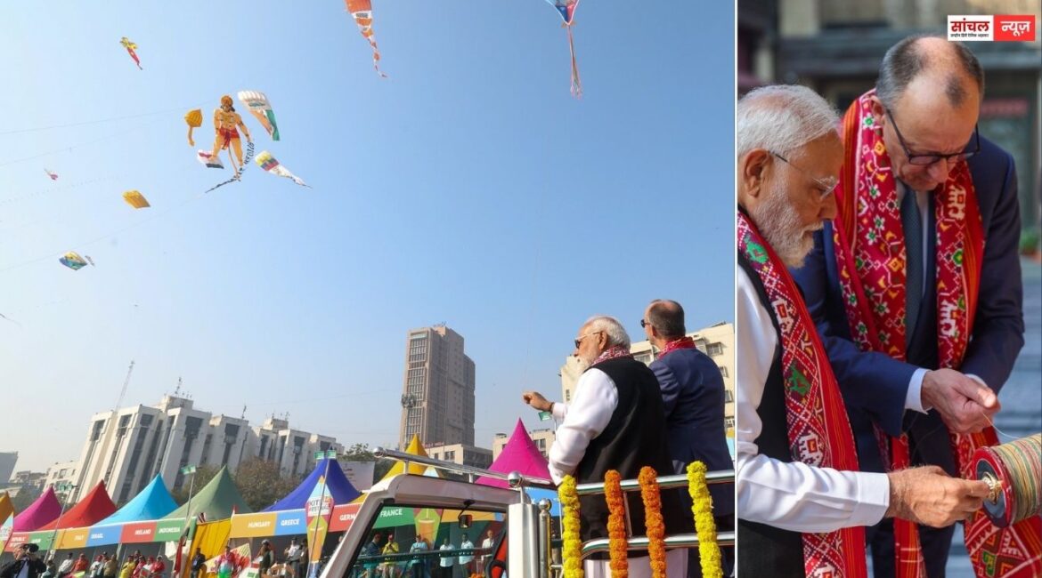 जर्मनी के चांसलर फ्रेडरिक मेर्ज़ का भारत दौरा, साबरमती आश्रम में राष्ट्रपिता महात्मा गांधी को पुष्पांजलि, दोनों ने उड़ाई हनुमान जी वाली पतंग