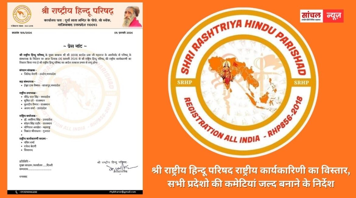 श्री राष्ट्रीय हिन्दू परिषद राष्ट्रीय कार्यकारिणी का विस्तार, सभी प्रदेशो की कमेटियां जल्द बनाने के निर्देश, इसी माह में होगा राष्ट्रीय सदस्यता अभियान